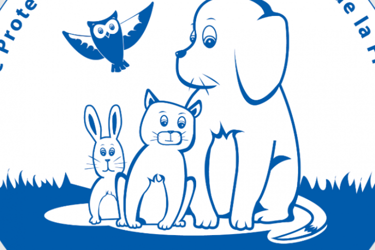Logo LPA représentant un dessin en bleu d'un hibou, un lapin, un chat et un chien dans un cercle