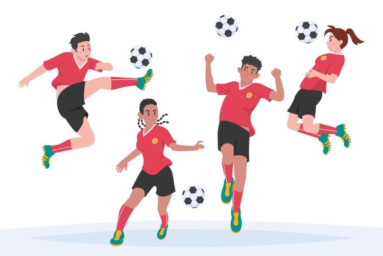 dessin de 4 joueur de foot en mouvement