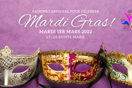 Trois masques de carnaval de Venise sur fond d’affiche violet