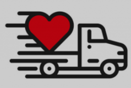 dessin au trait d'une camionnette transportant une gros cœur rouge